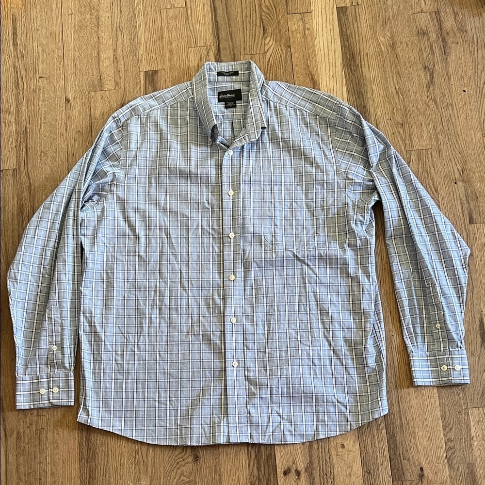 Eddie Bauer Men's Classic Casual Office Blue Plaid Shirt XL